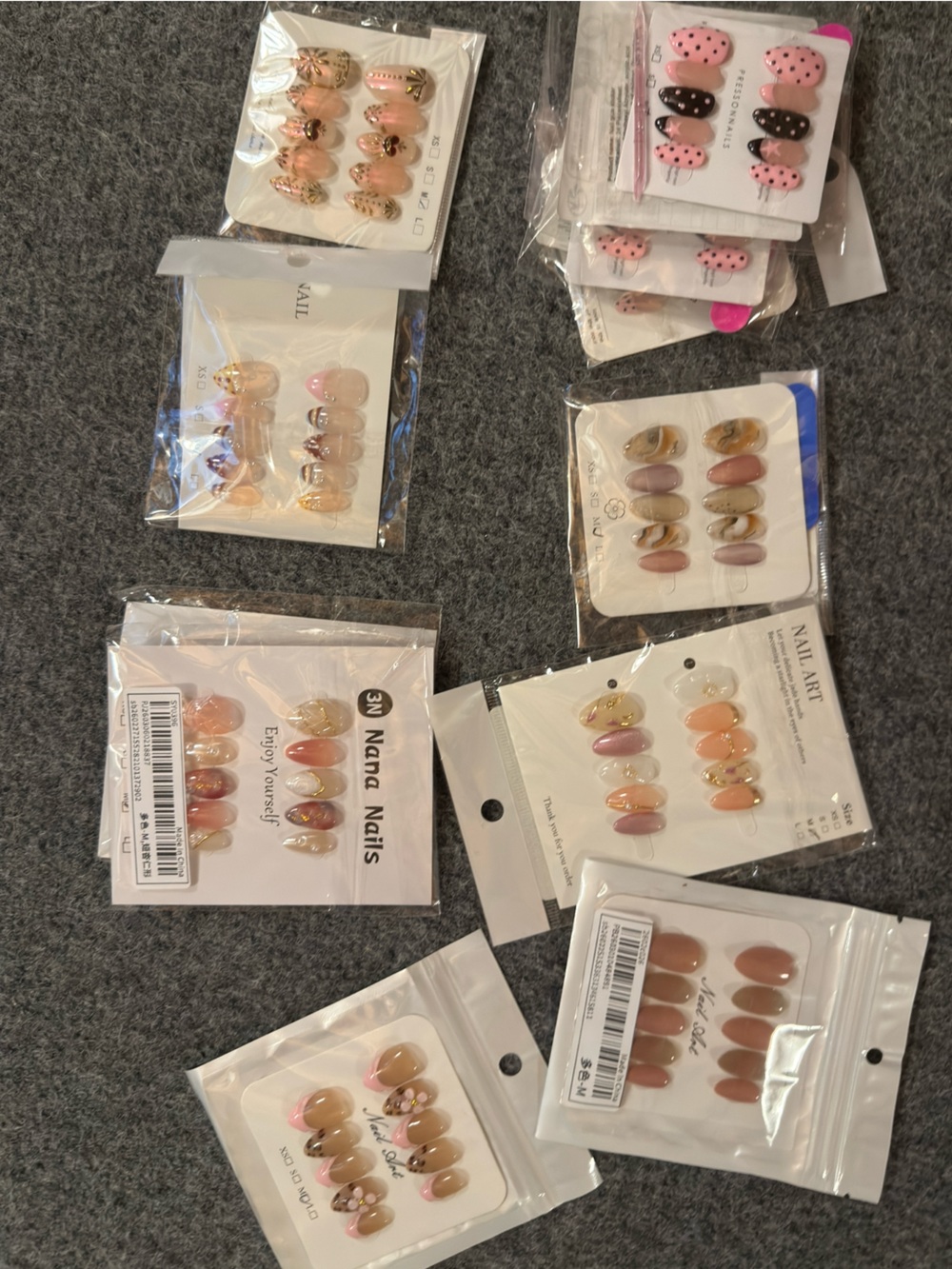 Bundle Lot 11 Handmade Press-On Nail Set Sz Medium Short Length French Polka Dot